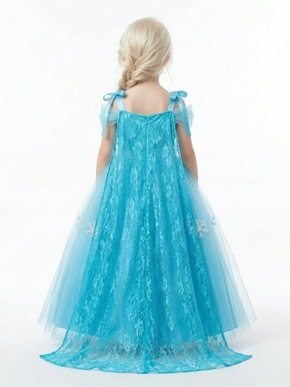 Girls Elsa Inspired Blue Princess Costume Dress Snowflake Tulle w/ Cape (Size 6